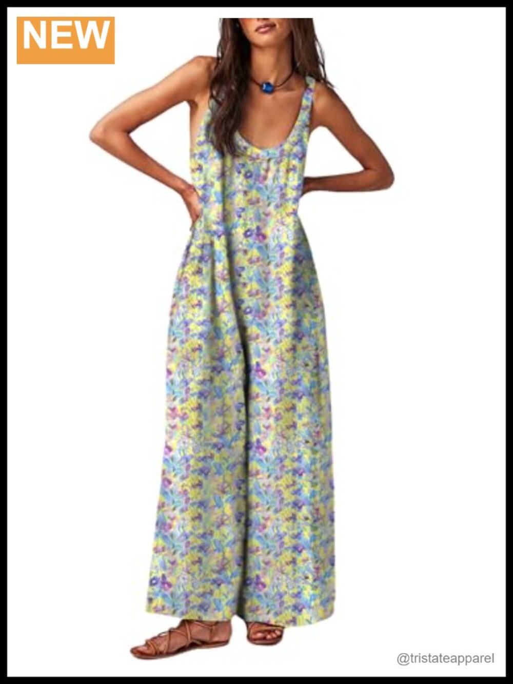Reversible Wide-Leg Jumpsuit Sleeveless One Piece Floral